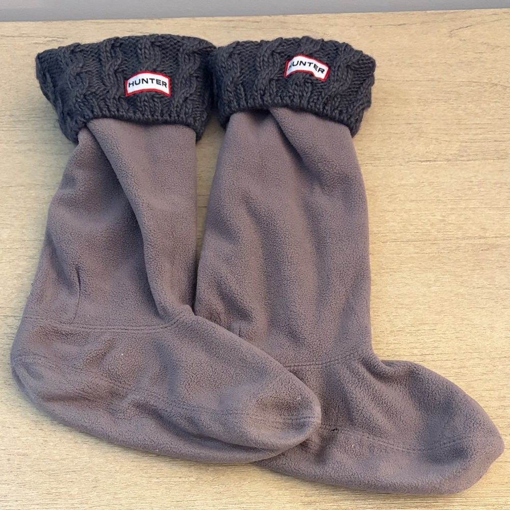 Hunter Gray Fleece Socks with Knit Cuff